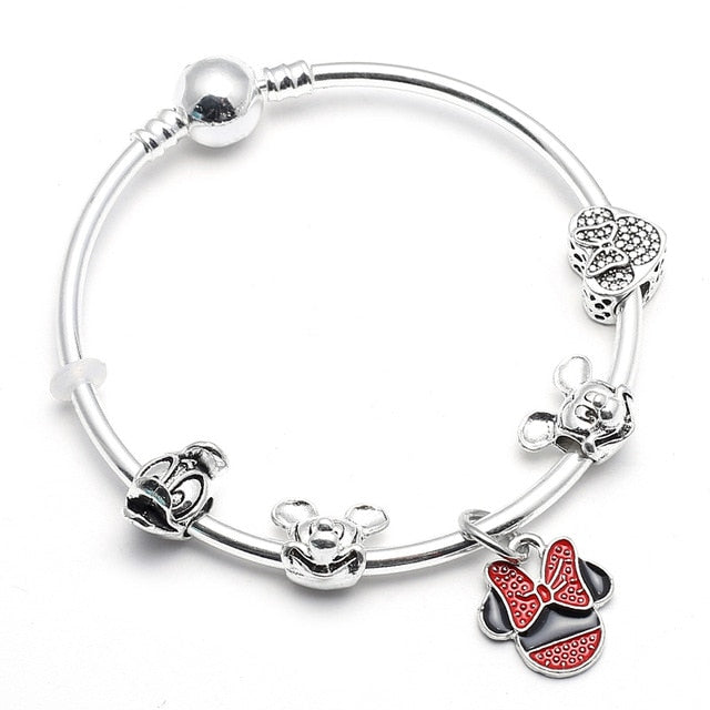 BRACE CODE Authentic Silver Color Murano Glass Beads Fine Bracelet Mickey Pendant Charm Bracelets & Bangles For Women Jewelry