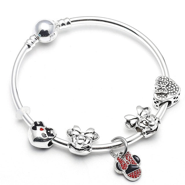 BRACE CODE Authentic Silver Color Murano Glass Beads Fine Bracelet Mickey Pendant Charm Bracelets & Bangles For Women Jewelry