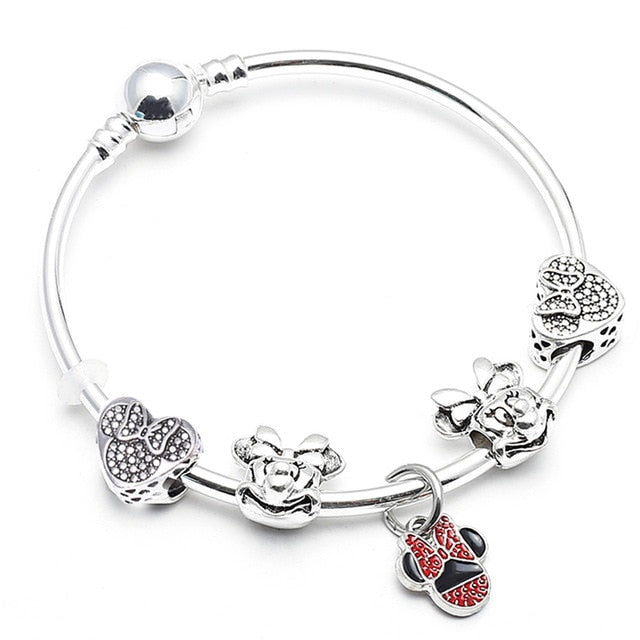 BRACE CODE Authentic Silver Color Murano Glass Beads Fine Bracelet Mickey Pendant Charm Bracelets & Bangles For Women Jewelry