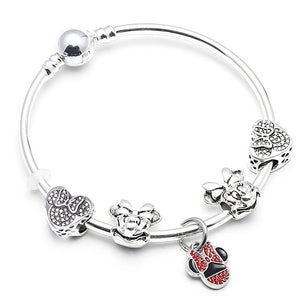 BRACE CODE Authentic Silver Color Murano Glass Beads Fine Bracelet Mickey Pendant Charm Bracelets & Bangles For Women Jewelry