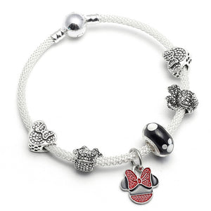 BRACE CODE Authentic Silver Color Murano Glass Beads Fine Bracelet Mickey Pendant Charm Bracelets & Bangles For Women Jewelry