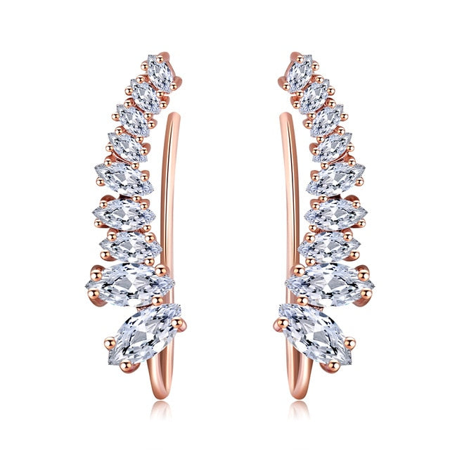 ZHOUYANG Stud Earrings For Women Kpop Jewelry Zircon Rose Gold Color Piercing Earring Jewellery Women's Ear Cuffs Wholesale E534
