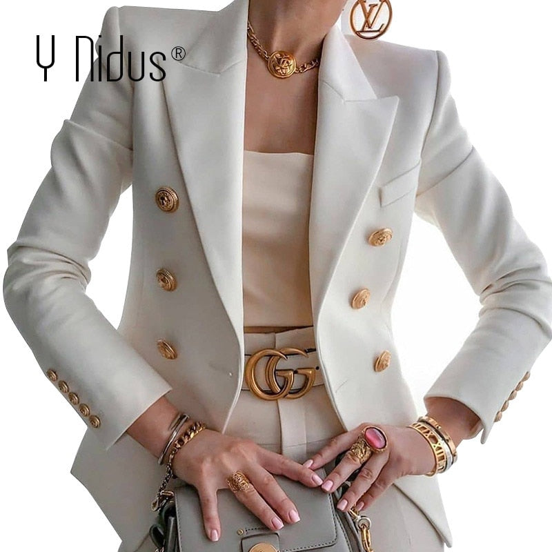 Autumn Slim Blazer Women Suit Jacket Female Business Double Breasted Blazers Work Office Lady Suit Black Button Coat Fashion Top