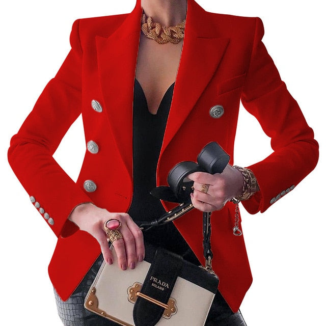 Autumn Slim Blazer Women Suit Jacket Female Business Double Breasted Blazers Work Office Lady Suit Black Button Coat Fashion Top