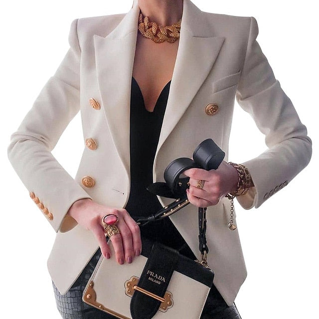 Autumn Slim Blazer Women Suit Jacket Female Business Double Breasted Blazers Work Office Lady Suit Black Button Coat Fashion Top