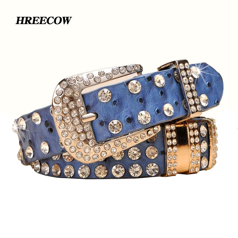 New Fashion Rhinestone belts for women Luxury Designer PU leather belt High quality Cow second layer skin strap female