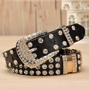 New Fashion Rhinestone belts for women Luxury Designer PU leather belt High quality Cow second layer skin strap female