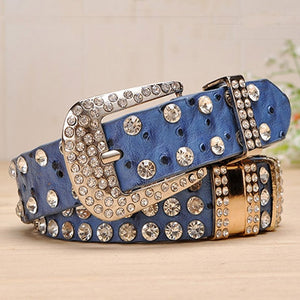 New Fashion Rhinestone belts for women Luxury Designer PU leather belt High quality Cow second layer skin strap female