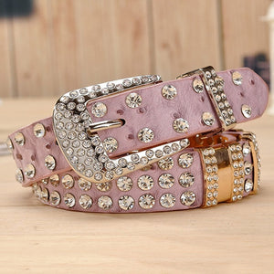 New Fashion Rhinestone belts for women Luxury Designer PU leather belt High quality Cow second layer skin strap female