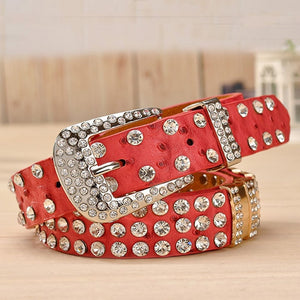 New Fashion Rhinestone belts for women Luxury Designer PU leather belt High quality Cow second layer skin strap female