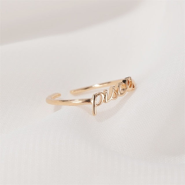 Minimalist thin Open Gold 12 Star Signs Finger Rings Birthday Friendship Jewelry Gift  Personality Custom Zodiac Rings For Women