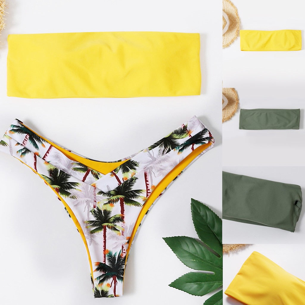 Brand 2019 Sexy Women New Bikini Coconut Print Padded Swimwear Bathing Swimsuit Beachwear Bather Swimming biquini tops