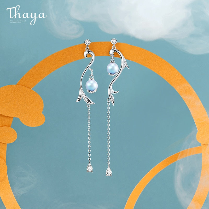 Thaya 100% S925 Sterling Silver Earrings Tassels Mermaid Drop Dangle Drop Earring Charms For Women Engagement Gift Fine Jewelry