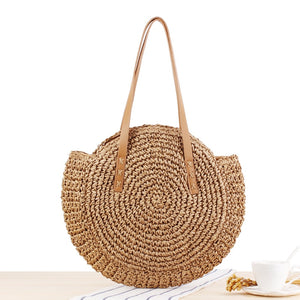 2020 Summer Round Straw Bags for Women Rattan Shoulder Bag Handmade Woven Beach Handbags Female Message Handbag Totes Bag