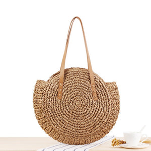 2020 Summer Round Straw Bags for Women Rattan Shoulder Bag Handmade Woven Beach Handbags Female Message Handbag Totes Bag
