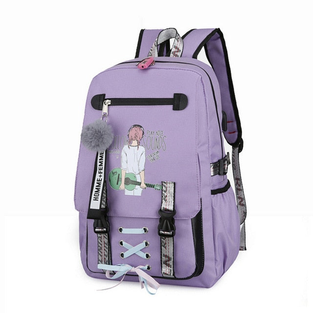 Pink Canvas Backpack Women School Bags for Teenage Girls Preppy Style Large Capacity USB Back Pack Rucksack Youth Bagpack 2020