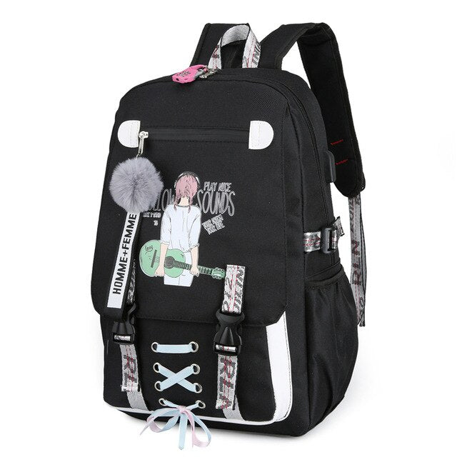 Pink Canvas Backpack Women School Bags for Teenage Girls Preppy Style Large Capacity USB Back Pack Rucksack Youth Bagpack 2020