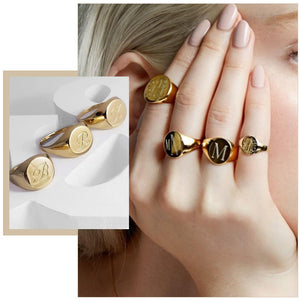 -$4 code:aliex645 Customized Women Signet Ring Chunky Round Top Initial Letter Stamp Stainless Steel Punk Candid Fashion Jewelry
