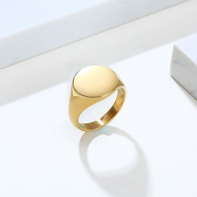 -$4 code:aliex645 Customized Women Signet Ring Chunky Round Top Initial Letter Stamp Stainless Steel Punk Candid Fashion Jewelry