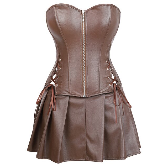 ANNJOLI S-6XL Sexy Erotic Babydoll Lingerie Polyester Solid Hollow out  Leather Corsets Latex Porn Babydoll Pleated Dress