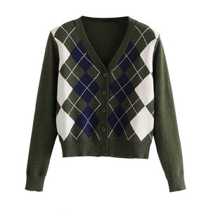 Cardigan Sweater 2020 new women's sweater fashion plaid V-neck cardigan sweater elegant ladies wild Tops sweaters coat