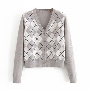 Cardigan Sweater 2020 new women's sweater fashion plaid V-neck cardigan sweater elegant ladies wild Tops sweaters coat