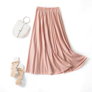 Autumn Summer women vintage elegant midi skirt with belt 2020 Women high waist pleated skirts womens lady Casual skirts female