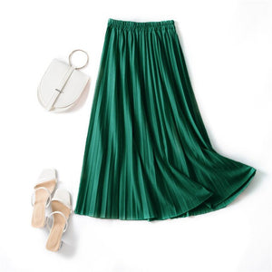 Autumn Summer women vintage elegant midi skirt with belt 2020 Women high waist pleated skirts womens lady Casual skirts female