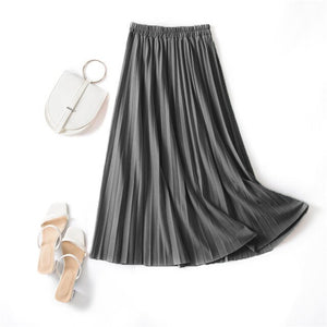 Autumn Summer women vintage elegant midi skirt with belt 2020 Women high waist pleated skirts womens lady Casual skirts female