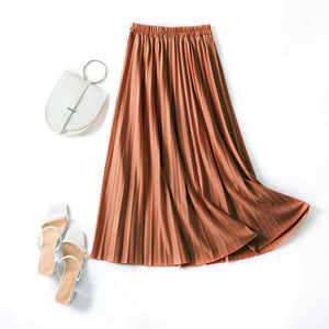Autumn Summer women vintage elegant midi skirt with belt 2020 Women high waist pleated skirts womens lady Casual skirts female
