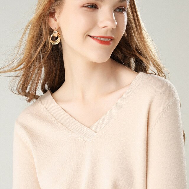 Autumn Winter Women Pullovers Sweater Knitted Elasticity Casual Long Sleeves Knit Jumper Loose V-neck Slim Warm Female Sweaters