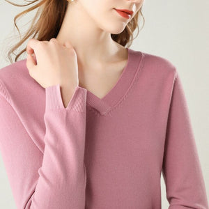 Autumn Winter Women Pullovers Sweater Knitted Elasticity Casual Long Sleeves Knit Jumper Loose V-neck Slim Warm Female Sweaters