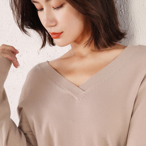 Autumn Winter Women Pullovers Sweater Knitted Elasticity Casual Long Sleeves Knit Jumper Loose V-neck Slim Warm Female Sweaters