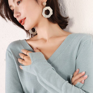 Autumn Winter Women Pullovers Sweater Knitted Elasticity Casual Long Sleeves Knit Jumper Loose V-neck Slim Warm Female Sweaters