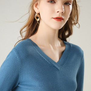 Autumn Winter Women Pullovers Sweater Knitted Elasticity Casual Long Sleeves Knit Jumper Loose V-neck Slim Warm Female Sweaters
