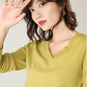 Autumn Winter Women Pullovers Sweater Knitted Elasticity Casual Long Sleeves Knit Jumper Loose V-neck Slim Warm Female Sweaters