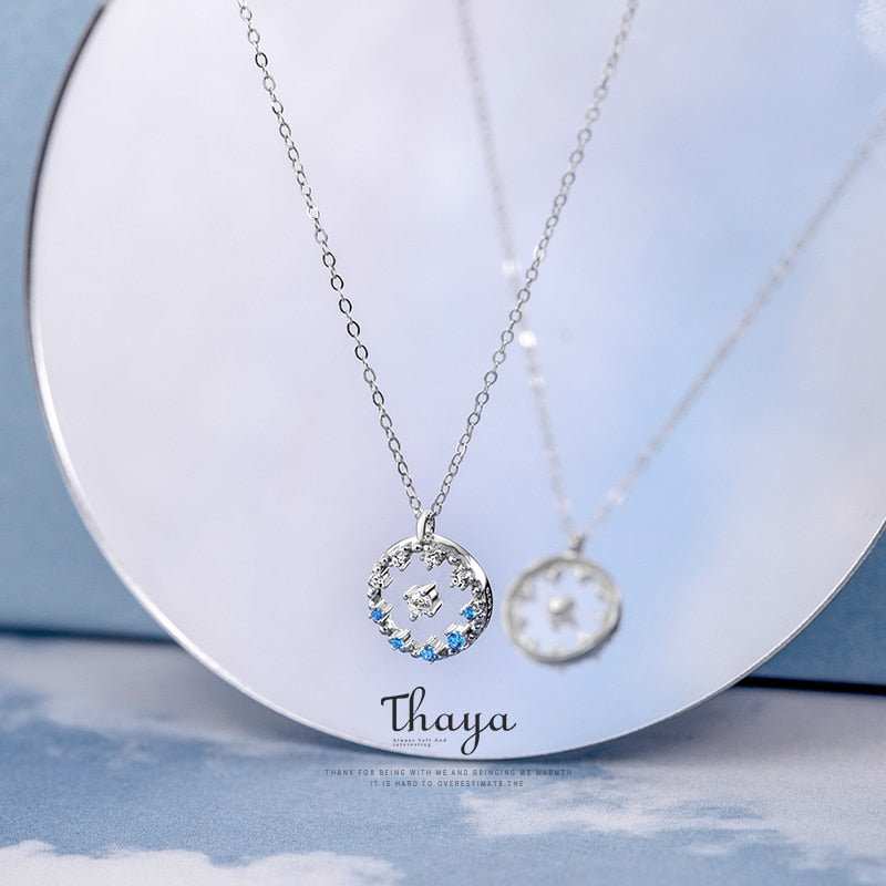 Thaya Silver 925 Bohemia Chain Link Pendant Necklaces Original Design Transparent Blue Necklace  for Women Fine Jewelry Gift