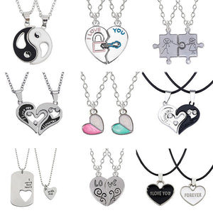 I Love You Best Friends Couple Necklace Jewelry Puzzle BFF Key Lock Tai Chi Heart Pendants Necklaces For Women Men Gift Collier
