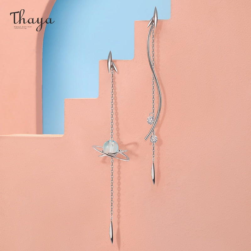 Thaya 100% Real Solid 925 Sterling Silver Willow Ear Drop Dangle Cryst Earring Charms сережкиFor Women Fashion Gift Fine Jewelry