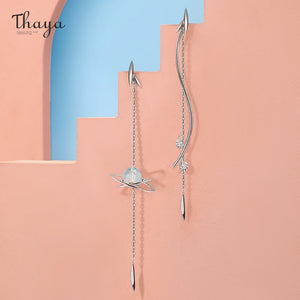 Thaya 100% Real Solid 925 Sterling Silver Willow Ear Drop Dangle Cryst Earring Charms сережкиFor Women Fashion Gift Fine Jewelry