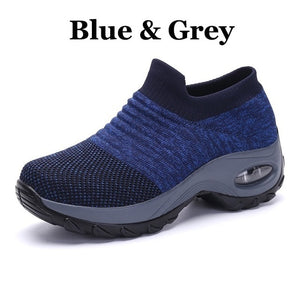 Women Walking Shoes Running Mesh Shoes Fashion Platform Slip-On Sneaker Air Cushion Gym Modern Dance Shoes Men