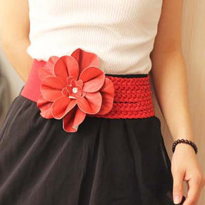 new womens wide belts Woven flower point drill elastic elastic waist gauze ladies pu leather ladies elastic band twotwinstyle