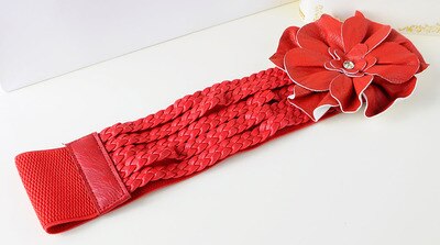 new womens wide belts Woven flower point drill elastic elastic waist gauze ladies pu leather ladies elastic band twotwinstyle