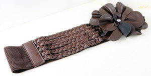 new womens wide belts Woven flower point drill elastic elastic waist gauze ladies pu leather ladies elastic band twotwinstyle