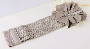 new womens wide belts Woven flower point drill elastic elastic waist gauze ladies pu leather ladies elastic band twotwinstyle