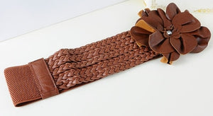 new womens wide belts Woven flower point drill elastic elastic waist gauze ladies pu leather ladies elastic band twotwinstyle
