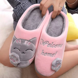 Women Winter Home Slippers Cartoon Cat Shoes Non-slip Soft Winter Warm House Slippers Indoor Bedroom Lovers Couples Floor 2020