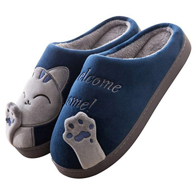 Women Winter Home Slippers Cartoon Cat Shoes Non-slip Soft Winter Warm House Slippers Indoor Bedroom Lovers Couples Floor 2020