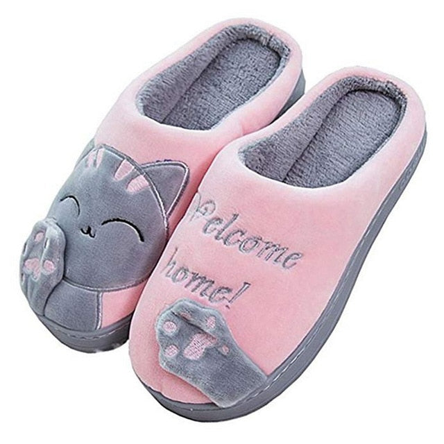 Women Winter Home Slippers Cartoon Cat Shoes Non-slip Soft Winter Warm House Slippers Indoor Bedroom Lovers Couples Floor 2020