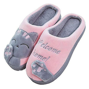 Women Winter Home Slippers Cartoon Cat Shoes Non-slip Soft Winter Warm House Slippers Indoor Bedroom Lovers Couples Floor 2020